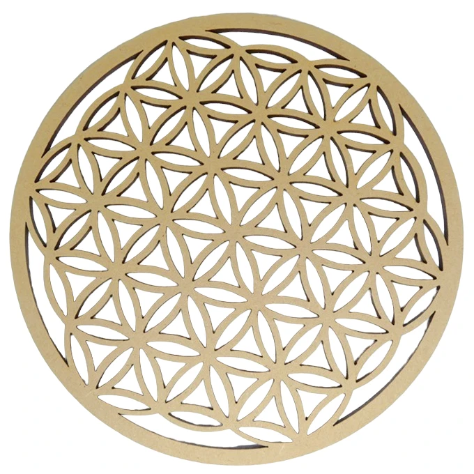 Plaque de rechargement Fleur de Vie en bois 20 cm pour géométrie sacrée