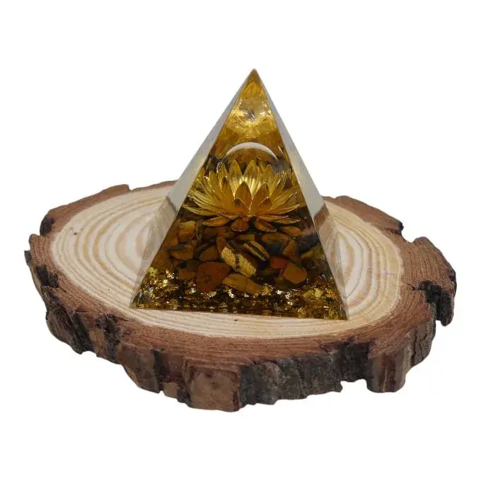 Pyramide Œil de tigre | Lotus doré
