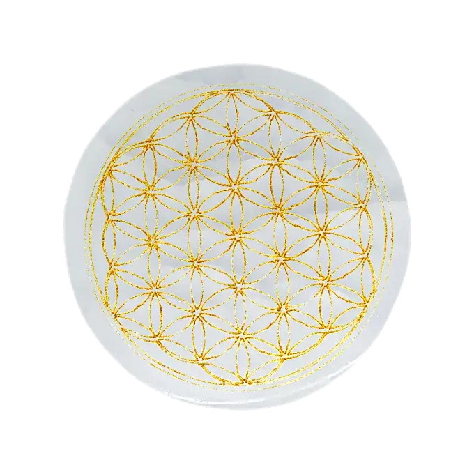 Vue de dessus de la Sélénite avec géométrie sacrée dorée