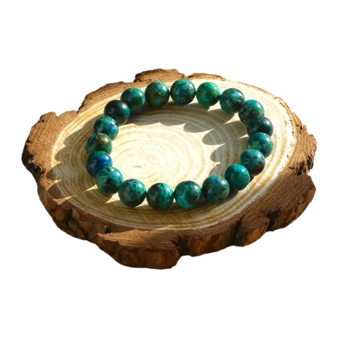 Bracelet chrysocolle 10mm porté - Achat pierre calmante équilibre femme