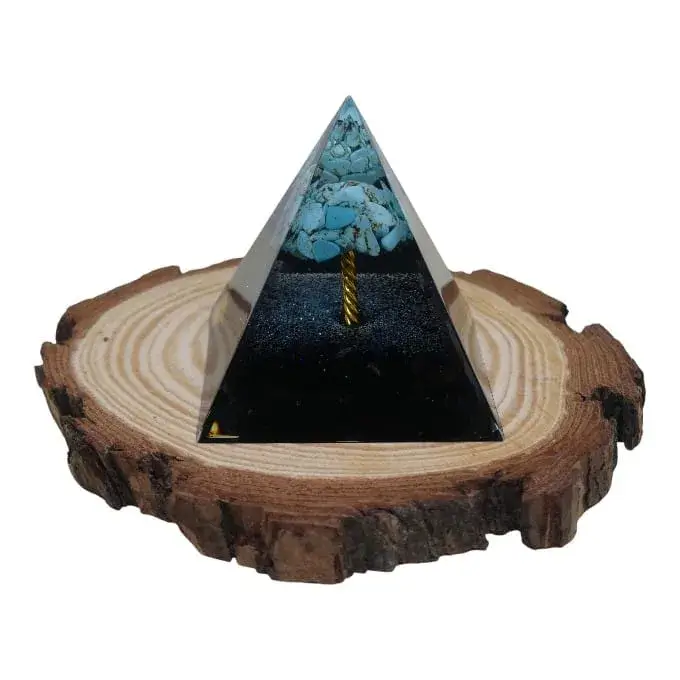 Pyramide En Grès Bleu Et Turquoise Bohème