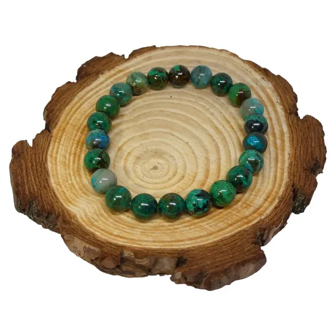 Bracelet fin chrysocolle 8mm - Pierre apaisante guérison coeur