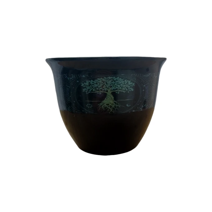 Bol de fumigation noir avec Arbre de Vie - vue de côté