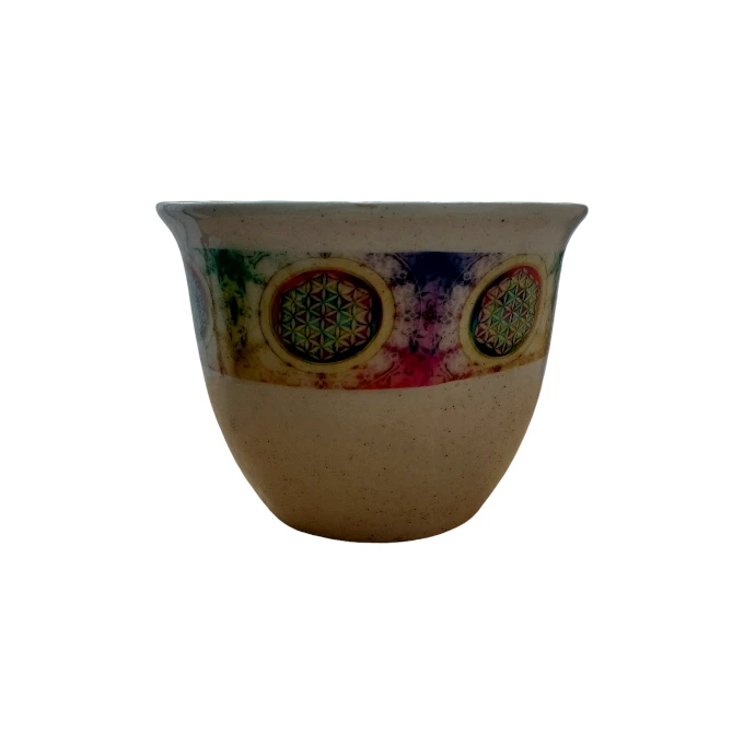 Bol de fumigation blanc avec Fleur de Vie - vue de côté