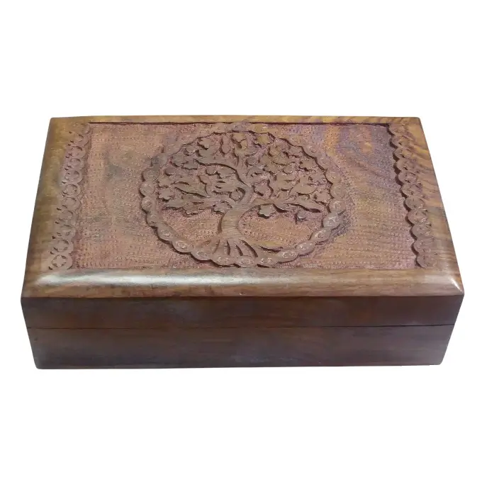 Boîte à bijoux ésotérique en bois avec motif arbre de vie