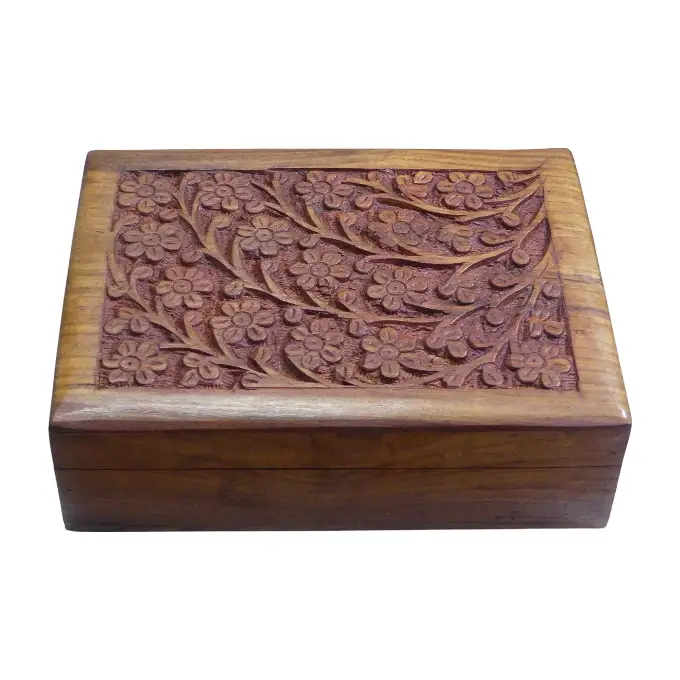 Boîte à bijoux ésotérique en bois avec motif floral
