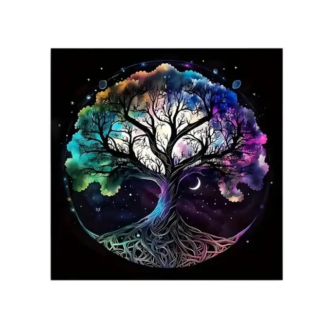 Nappe d'autel Arbre de Vie violet, noir et bleu avec lune