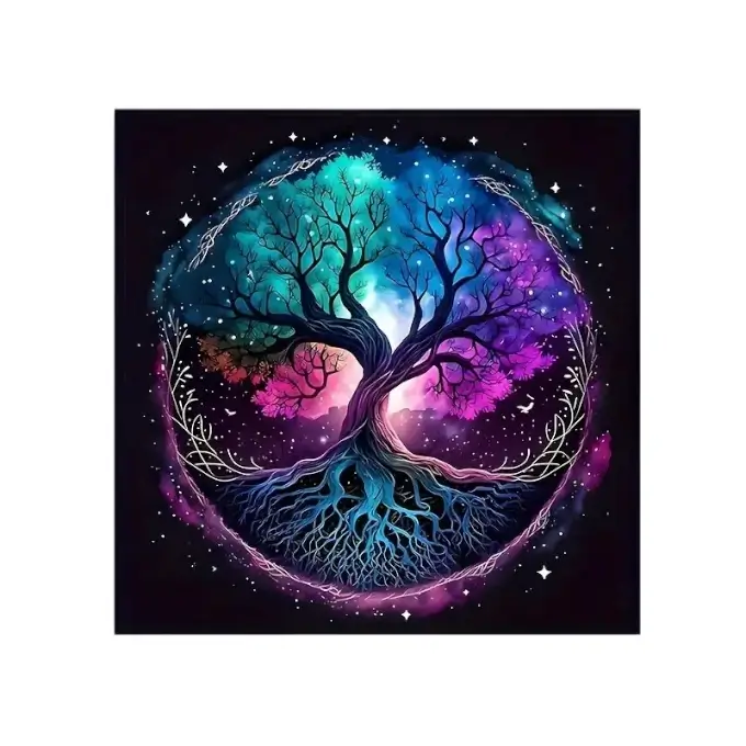 Nappe d'autel Arbre de Vie vert et bleu sur fond noir