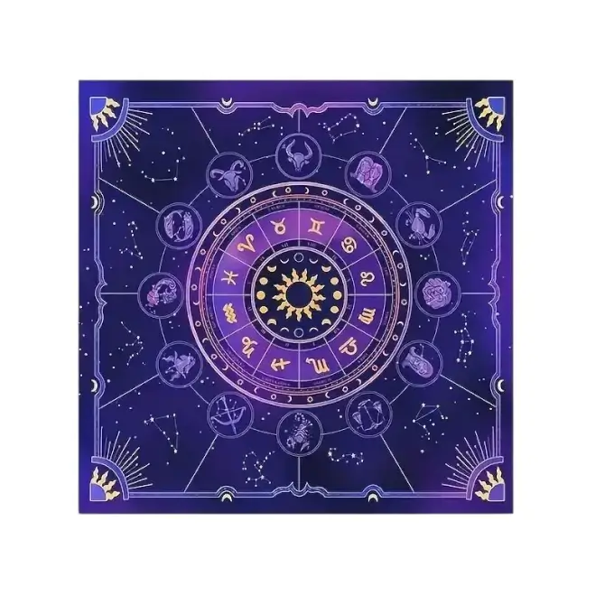 Nappe d'autel avec roue astrologique brodée pour rituels ésotériques